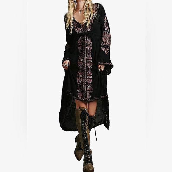 Dresses & Skirts - Womens Cotton Embroidered High Low Long Dresses